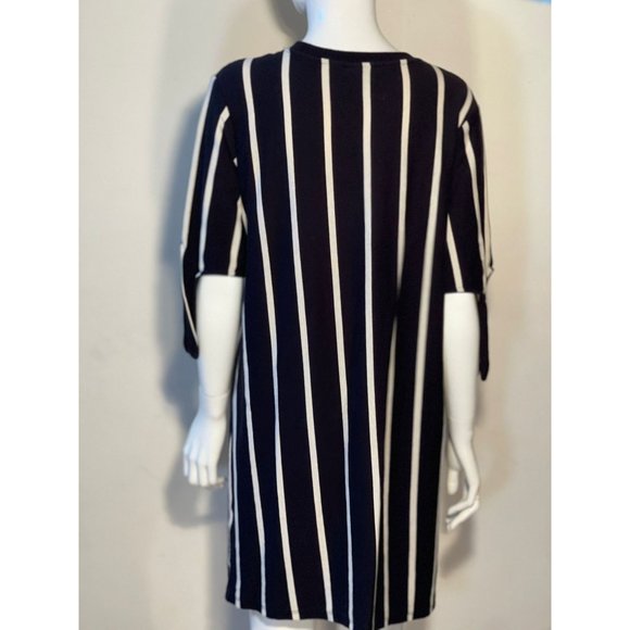Who What Wear Women Shift Mini Dress Striped 3/4 Sleeve Crew Neck Black White M - Picture 6 of 9
